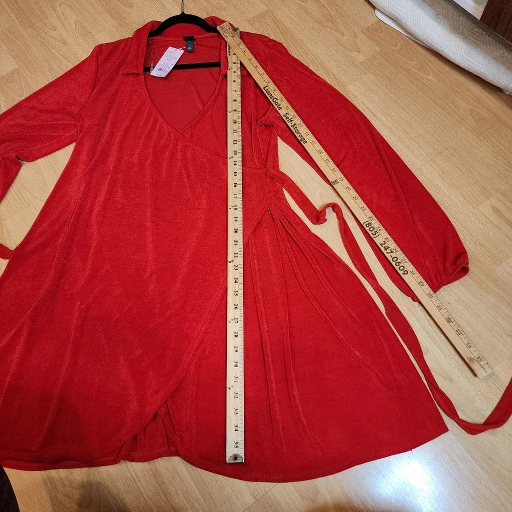 NWT Red Slinky‎ Stretchy Faux Wrap Long Sleeve Mini Dress Size XXL Wild Fable